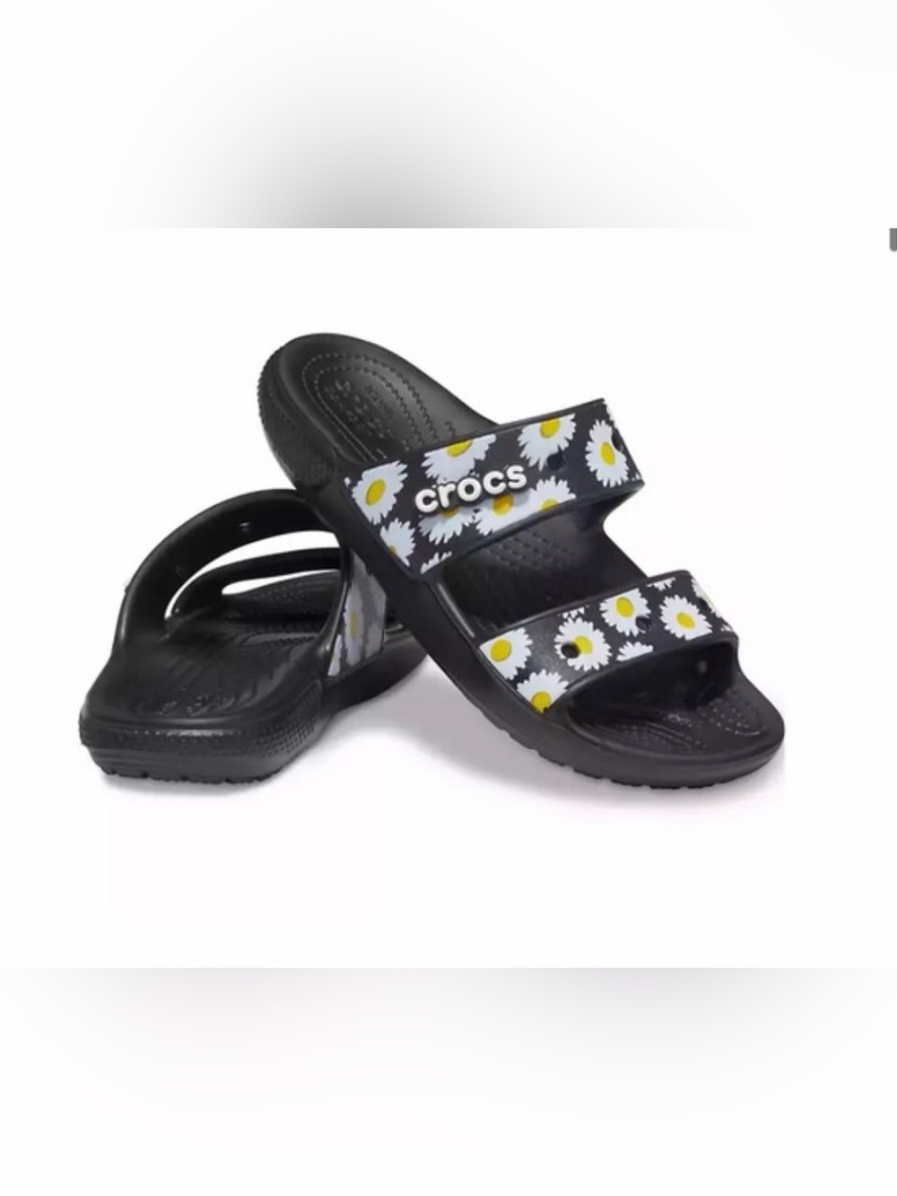 CROCS Black Daisy-Print Dual-Strap Kids Sandals